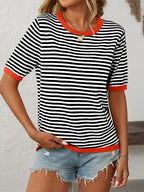 Mandy Collection | Striped Knit Top with Moderate Stretch | Comfortable Half Sleeve Design for Everyday Wear 8