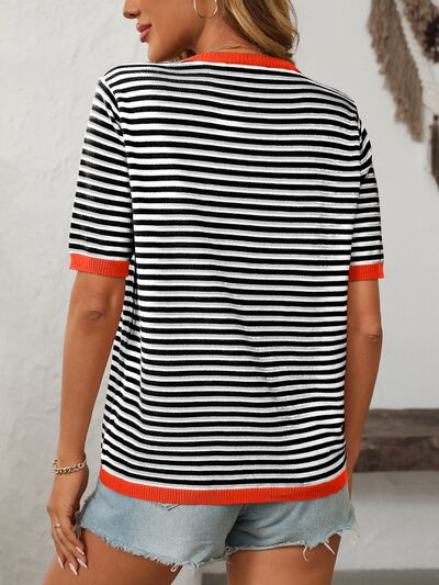 Mandy Collection | Striped Knit Top with Moderate Stretch | Comfortable Half Sleeve Design for Everyday Wear 9