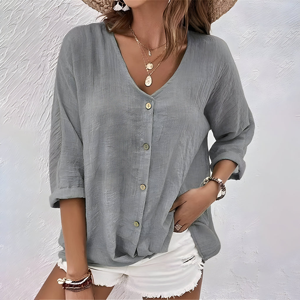 Marcia Collection | White Blouse for Women with Relaxed Fit & Soft V-Neckline | Stylish Summer Top for Everyday Wear 3