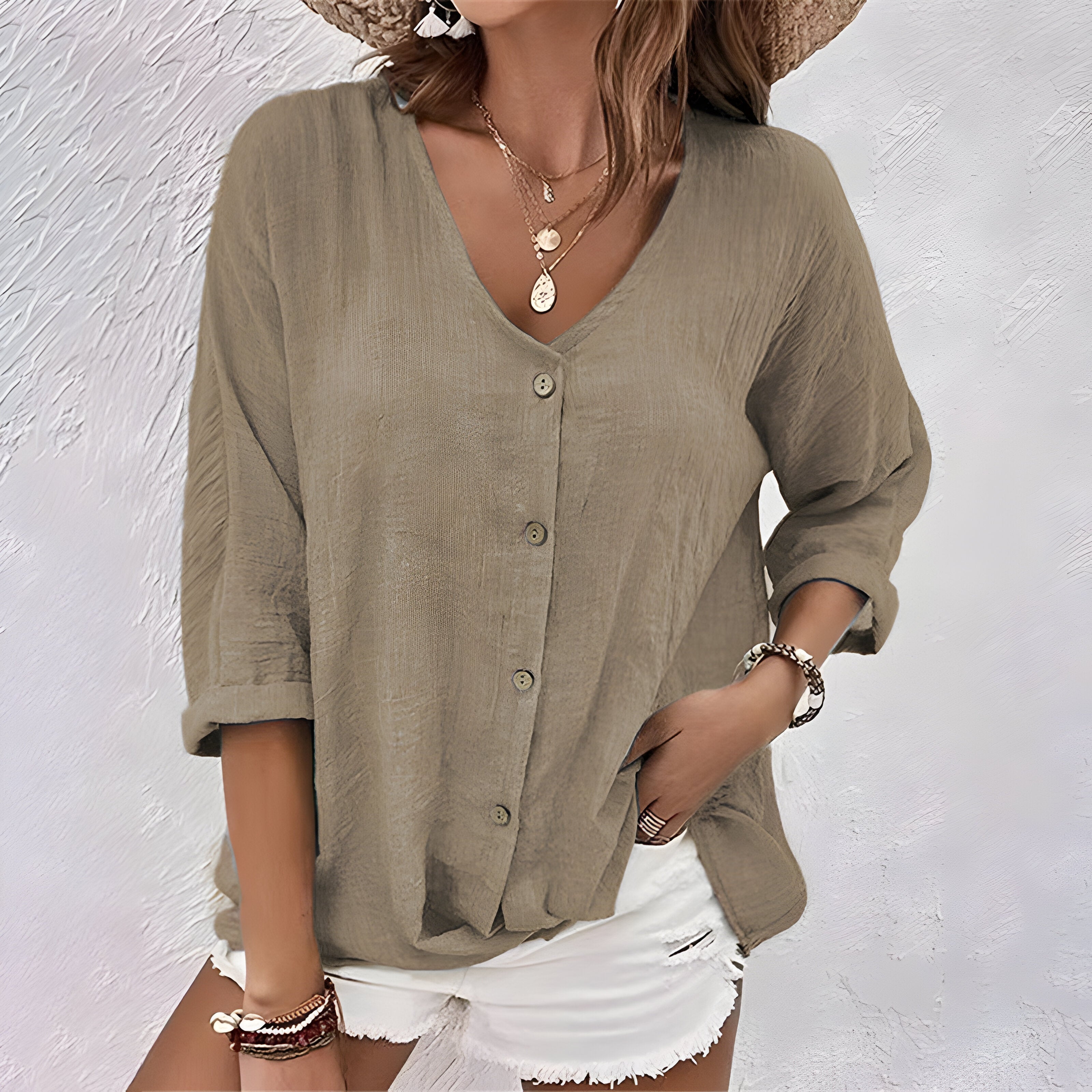 Marcia Collection | White Blouse for Women with Relaxed Fit & Soft V-Neckline | Stylish Summer Top for Everyday Wear 6