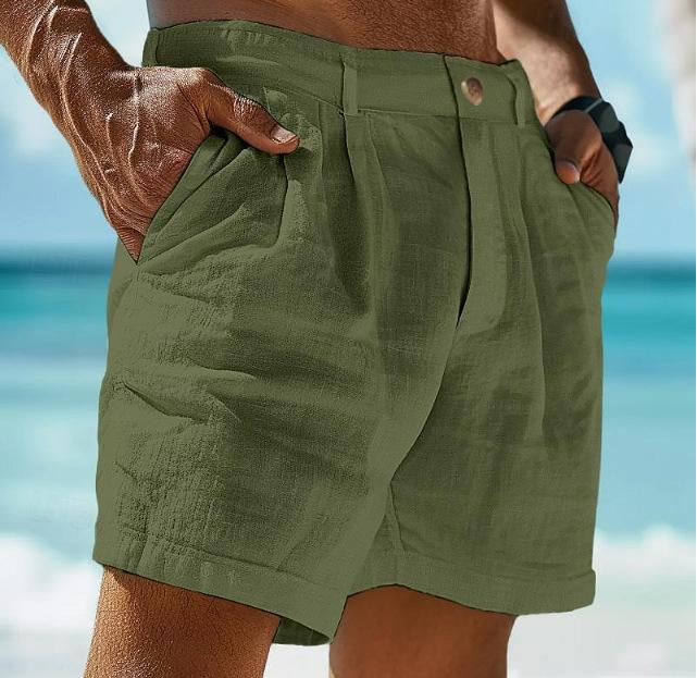 Men's Summer Linen Shorts with Button Closure and Side Pockets 4