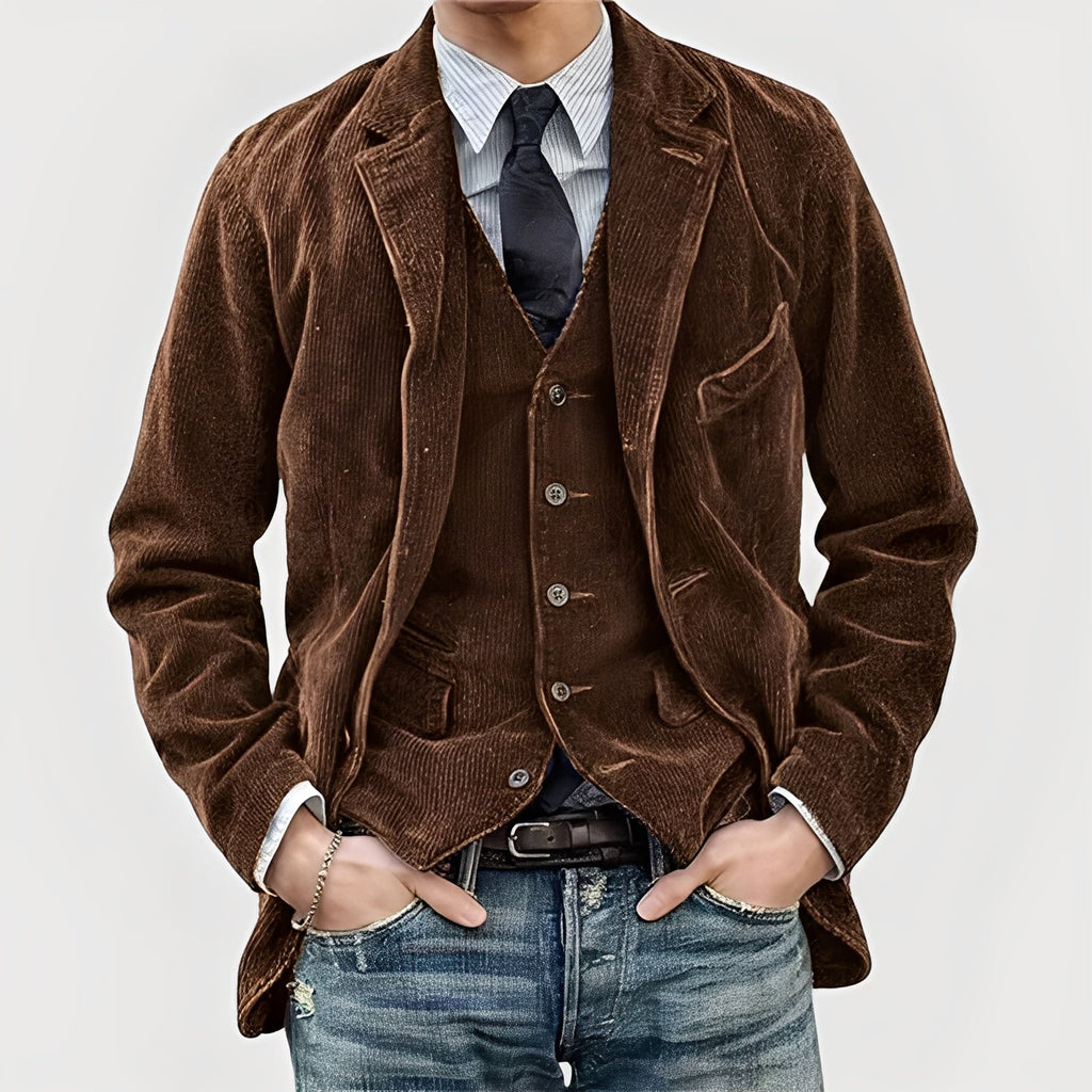 Men's Tailored Vintage Two-Piece Suit Set with Jacket and Vest 0