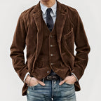 Men's Tailored Vintage Two-Piece Suit Set with Jacket and Vest 0