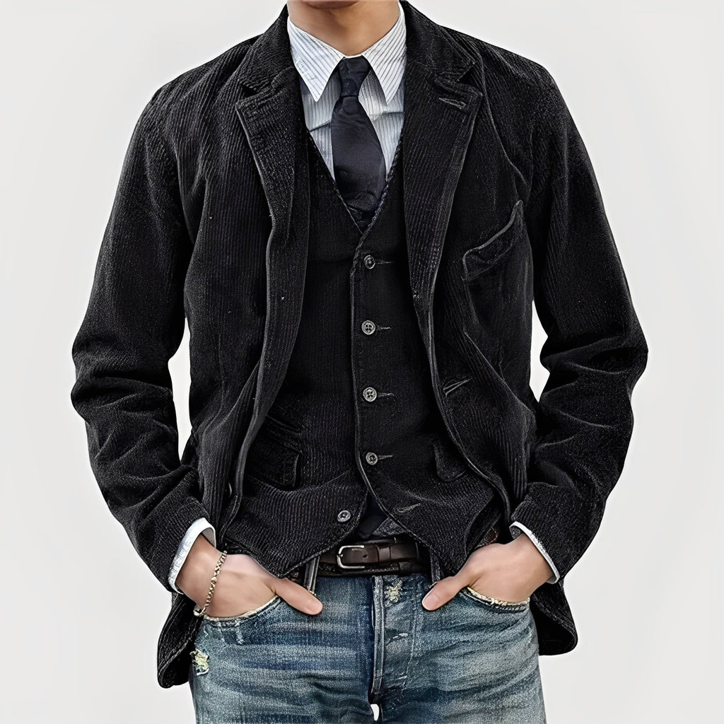 Men's Tailored Vintage Two-Piece Suit Set with Jacket and Vest 1