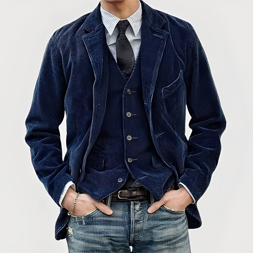 Men's Tailored Vintage Two-Piece Suit Set with Jacket and Vest 2