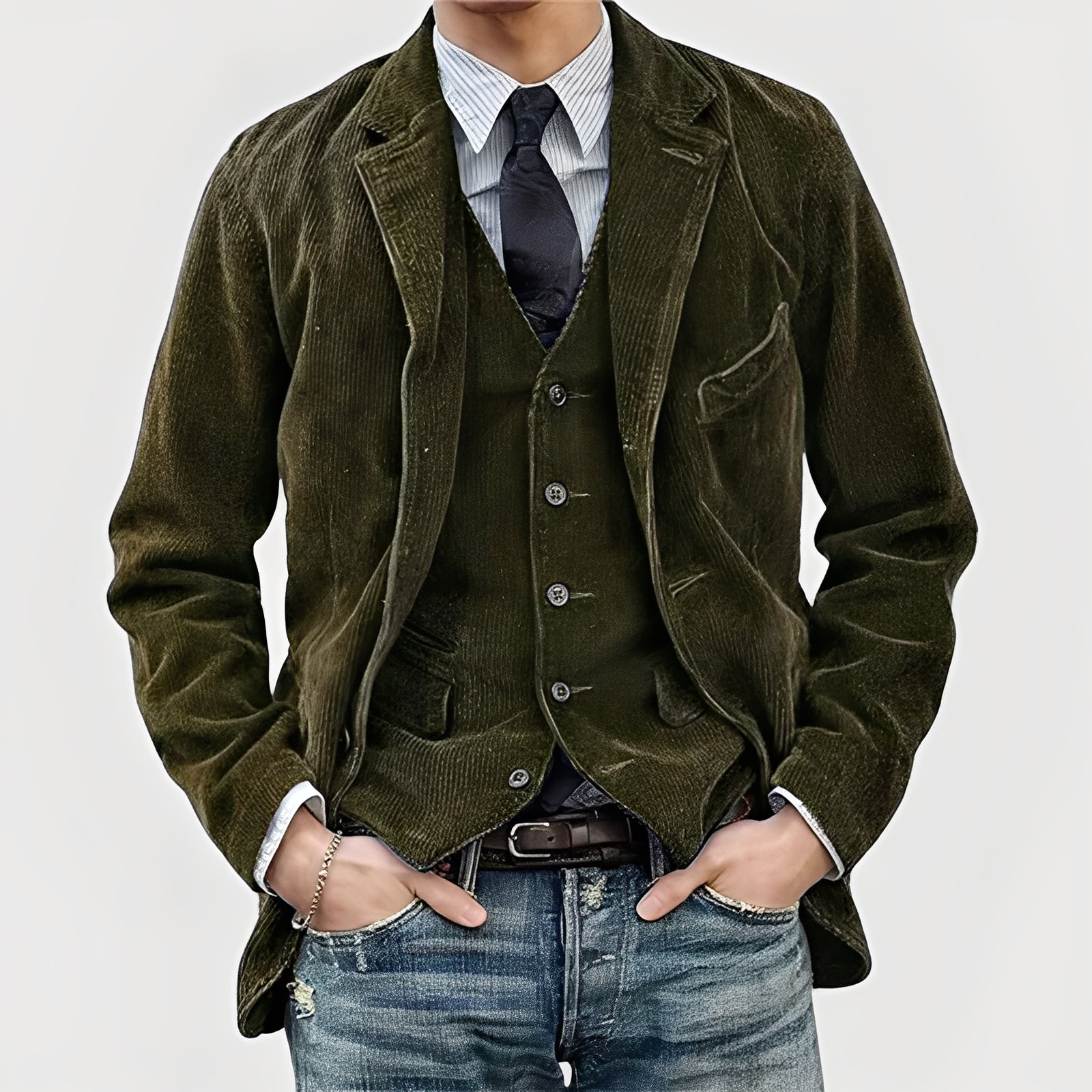 Men's Tailored Vintage Two-Piece Suit Set with Jacket and Vest 3