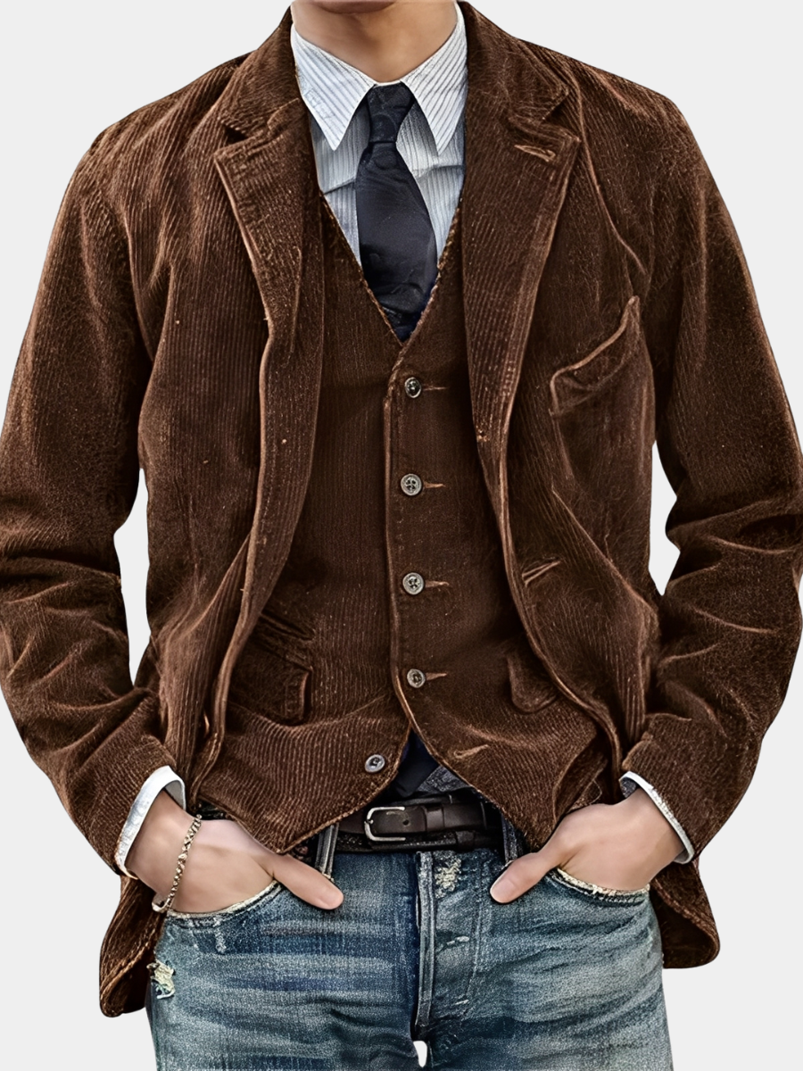 Men's Tailored Vintage Two-Piece Suit Set with Jacket and Vest 4
