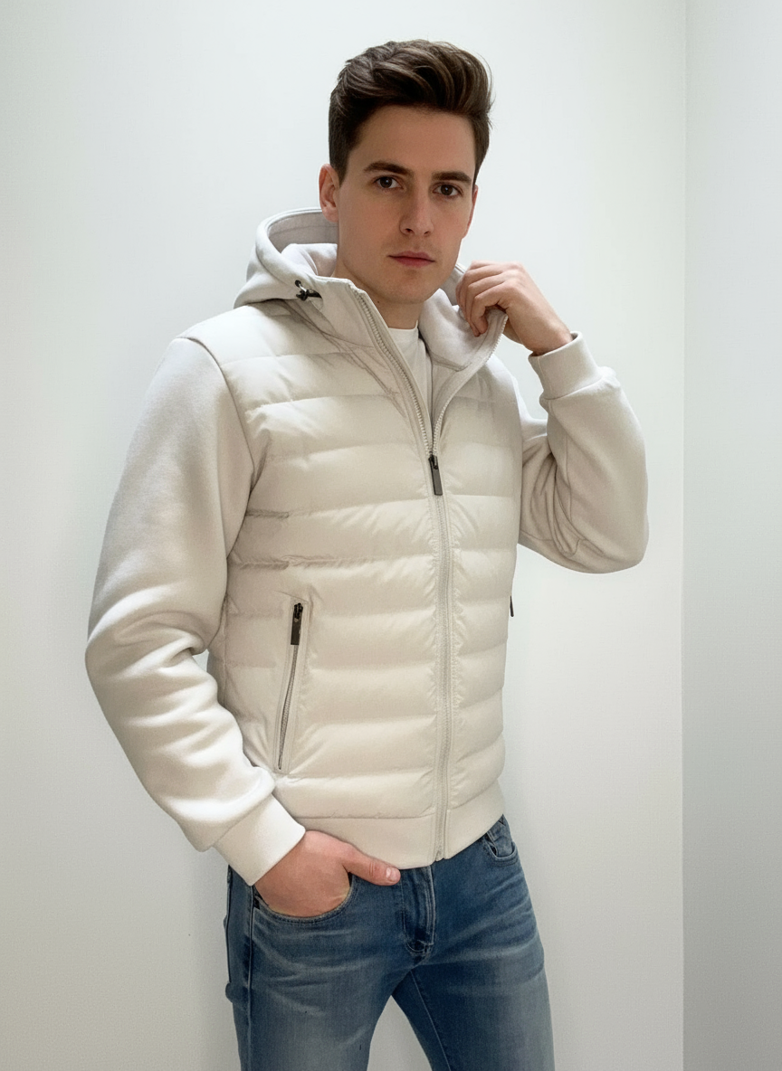 Men's Urban Quilted Jacket with Lined Hood and Zipped Pockets for Transitional Seasons 2