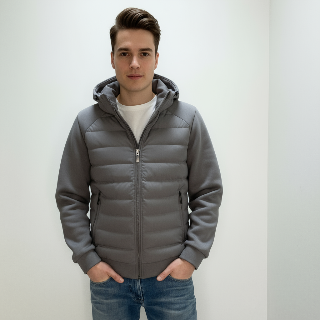 Men's Urban Quilted Jacket with Lined Hood and Zipped Pockets for Transitional Seasons 3