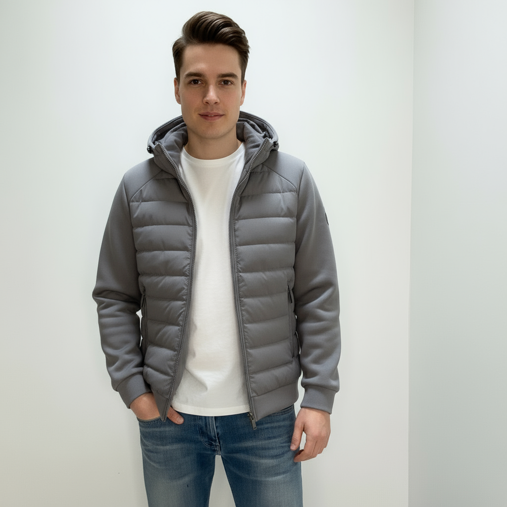 Men's Urban Quilted Jacket with Lined Hood and Zipped Pockets for Transitional Seasons 4