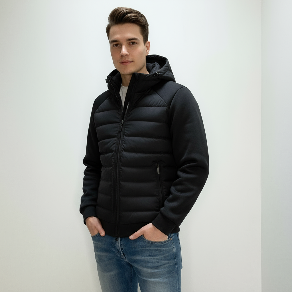 Men's Urban Quilted Jacket with Lined Hood and Zipped Pockets for Transitional Seasons 5