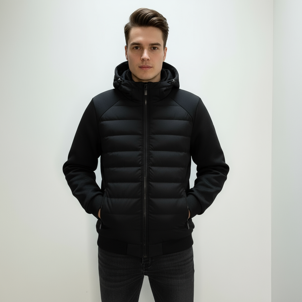 Men's Urban Quilted Jacket with Lined Hood and Zipped Pockets for Transitional Seasons 6