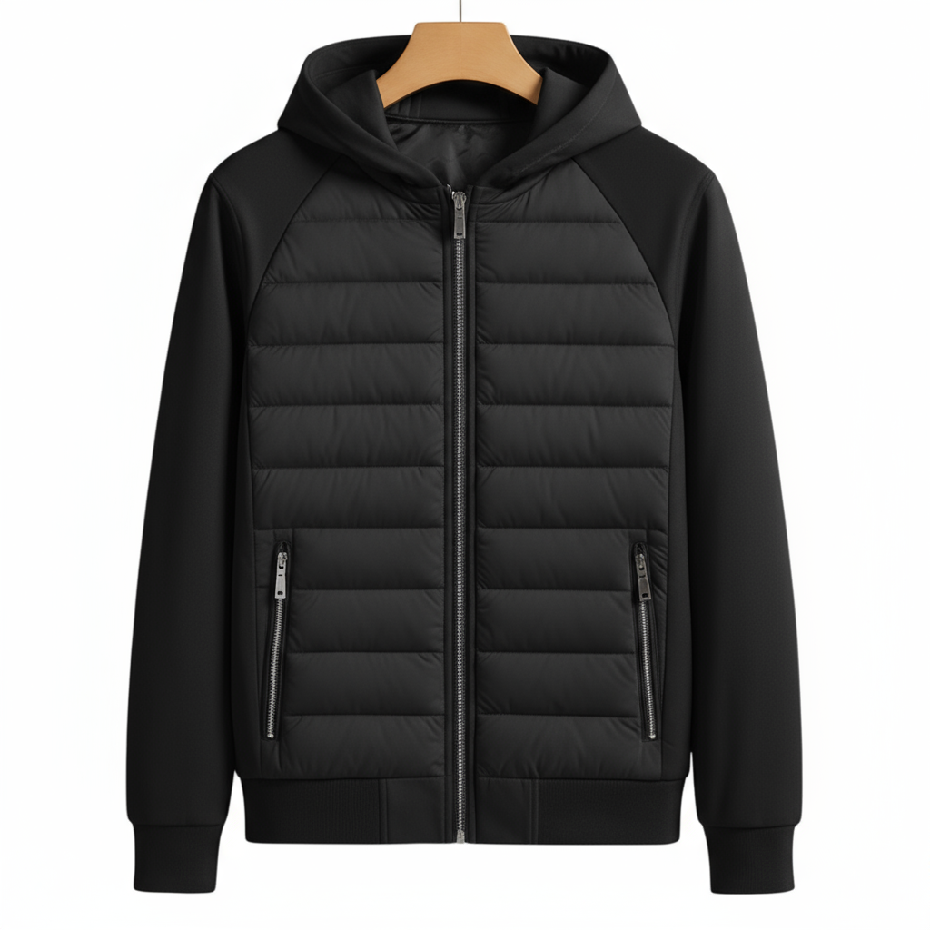 Men's Urban Quilted Jacket with Lined Hood and Zipped Pockets for Transitional Seasons 8