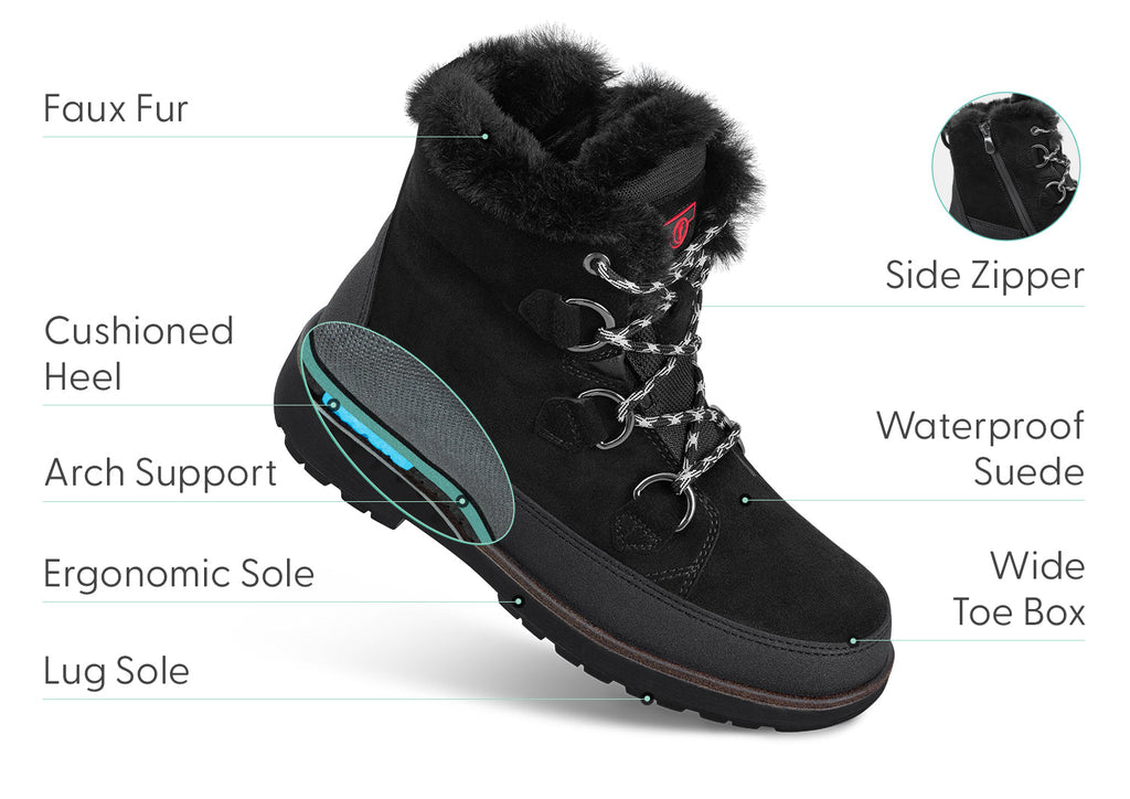 Men's Waterproof Black Suede Winter Boots with Warm Lining and Non-Slip Sole 2
