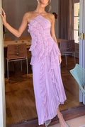Ocean Dream | Floral Maxi Dress with Tie-Back Neckline & Ruffled Details | Flattering Silhouette for Elegant Occasions 0
