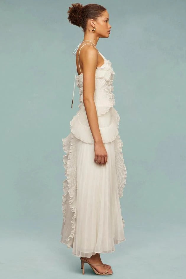 Ocean Dream | Floral Maxi Dress with Tie-Back Neckline & Ruffled Details | Flattering Silhouette for Elegant Occasions 6