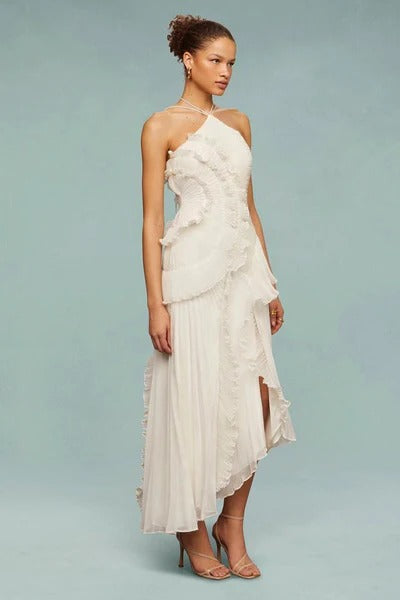 Ocean Dream | Floral Maxi Dress with Tie-Back Neckline & Ruffled Details | Flattering Silhouette for Elegant Occasions 7