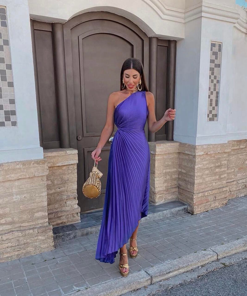 Peony Collection | Women's Cocktail Dress with One Shoulder Design | Elegant Midi Dress for Special Evenings 0