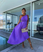 Peony Collection | Women's Cocktail Dress with One Shoulder Design | Elegant Midi Dress for Special Evenings 1