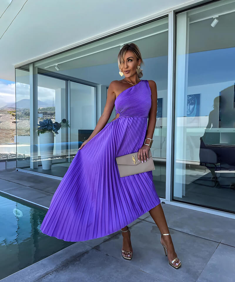 Peony Collection | Women's Cocktail Dress with One Shoulder Design | Elegant Midi Dress for Special Evenings 1