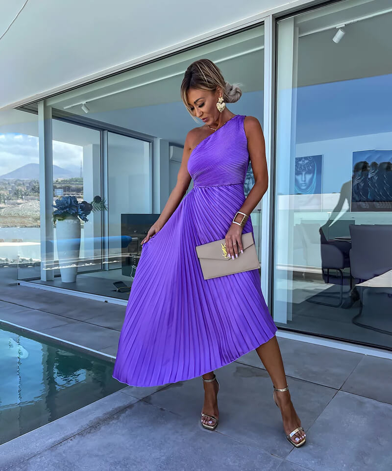 Peony Collection | Women's Cocktail Dress with One Shoulder Design | Elegant Midi Dress for Special Evenings 3