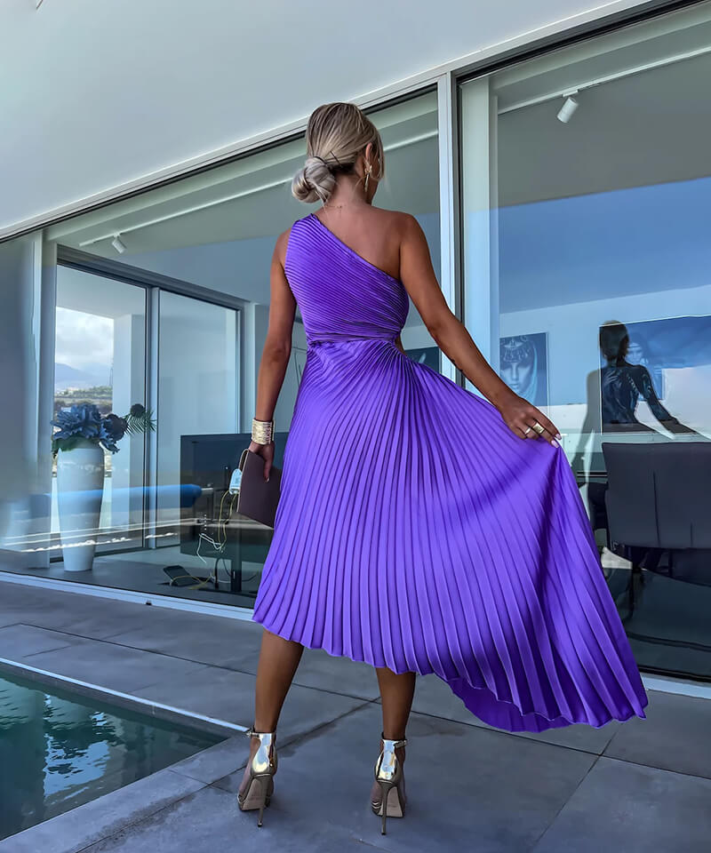 Peony Collection | Women's Cocktail Dress with One Shoulder Design | Elegant Midi Dress for Special Evenings 4