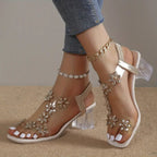 Serene Collection | Women's Block Heel Sandals with Rhinestone Accents | Elegant Comfort for Dressy Occasions 4