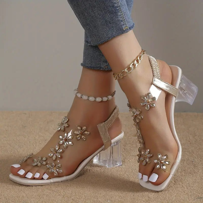 Serene Collection | Women's Block Heel Sandals with Rhinestone Accents | Elegant Comfort for Dressy Occasions 4