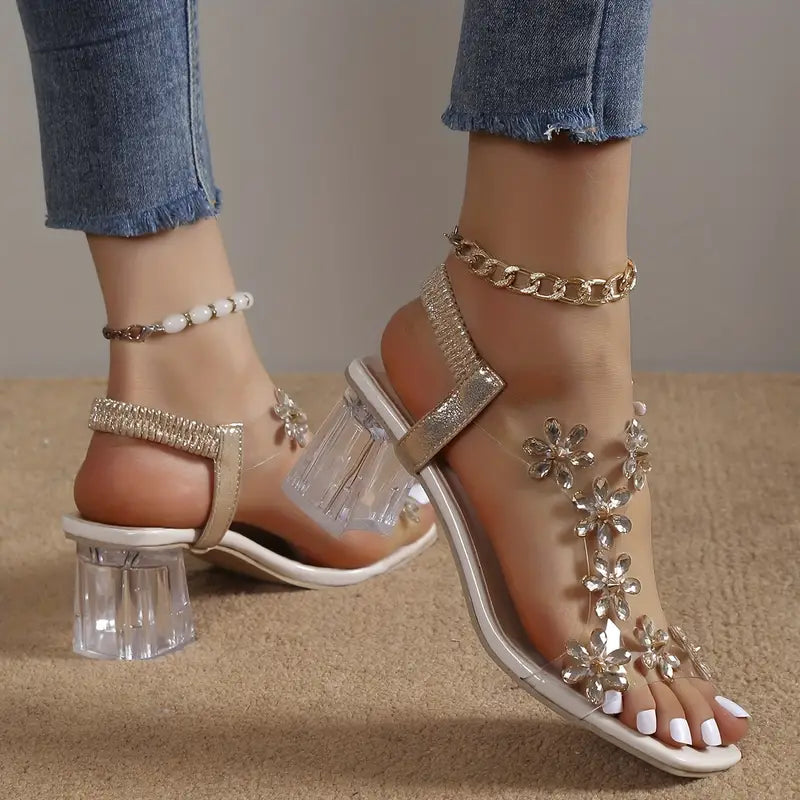 Serene Collection | Women's Block Heel Sandals with Rhinestone Accents | Elegant Comfort for Dressy Occasions 8