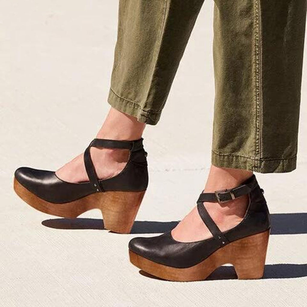 Teresa Collection | Black Wedge Heels for Women with Adjustable Ankle Strap | Elegant Design for All-Day Comfort 0