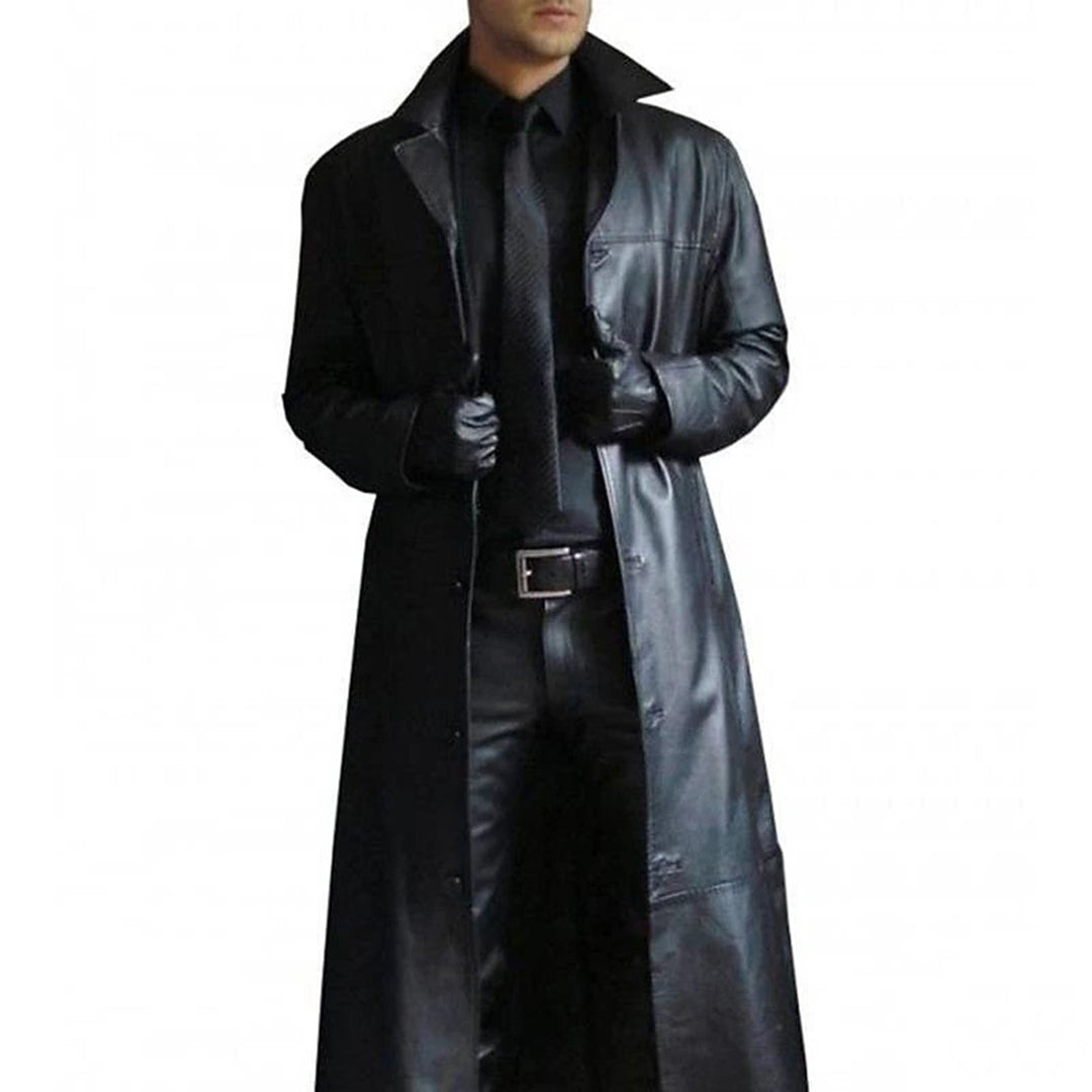Tijn Men's Long Slim Fit Leather Trench Coat | Stylish Winter Jacket in Multiple Colors 0