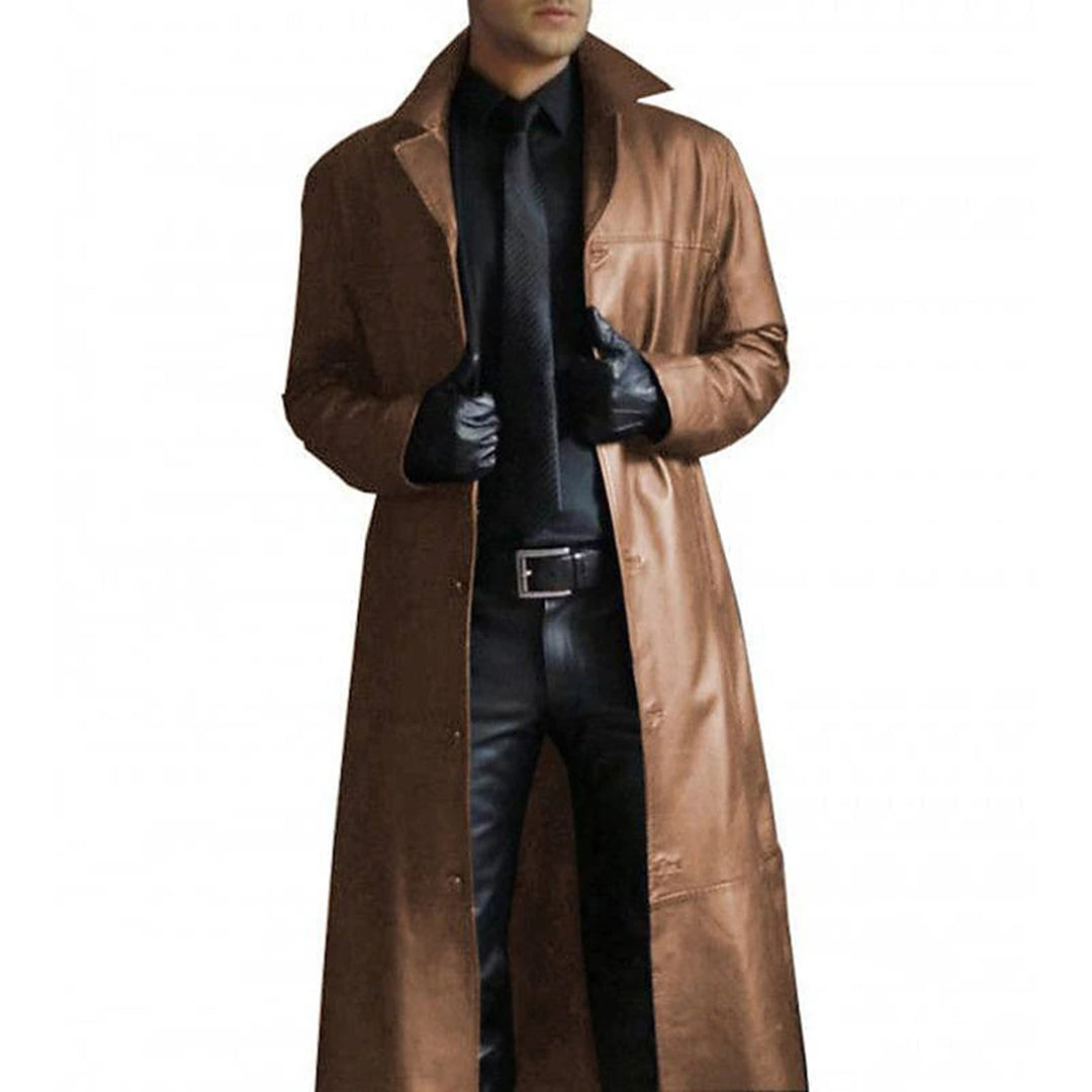 Tijn Men's Long Slim Fit Leather Trench Coat | Stylish Winter Jacket in Multiple Colors 2