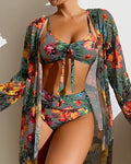 Tropical Bliss | High Waisted Bikini Set with Matching Cover-Up | Womens Bikini Sets for Effortless Summer Style 0