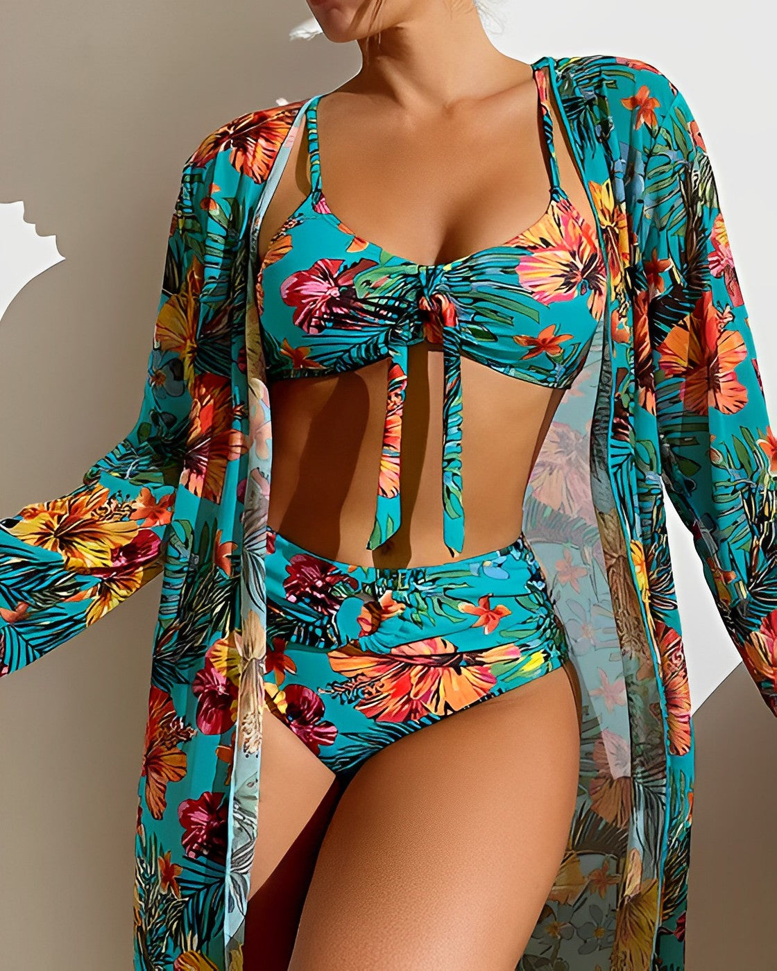 Tropical Bliss | High Waisted Bikini Set with Matching Cover-Up | Womens Bikini Sets for Effortless Summer Style 6