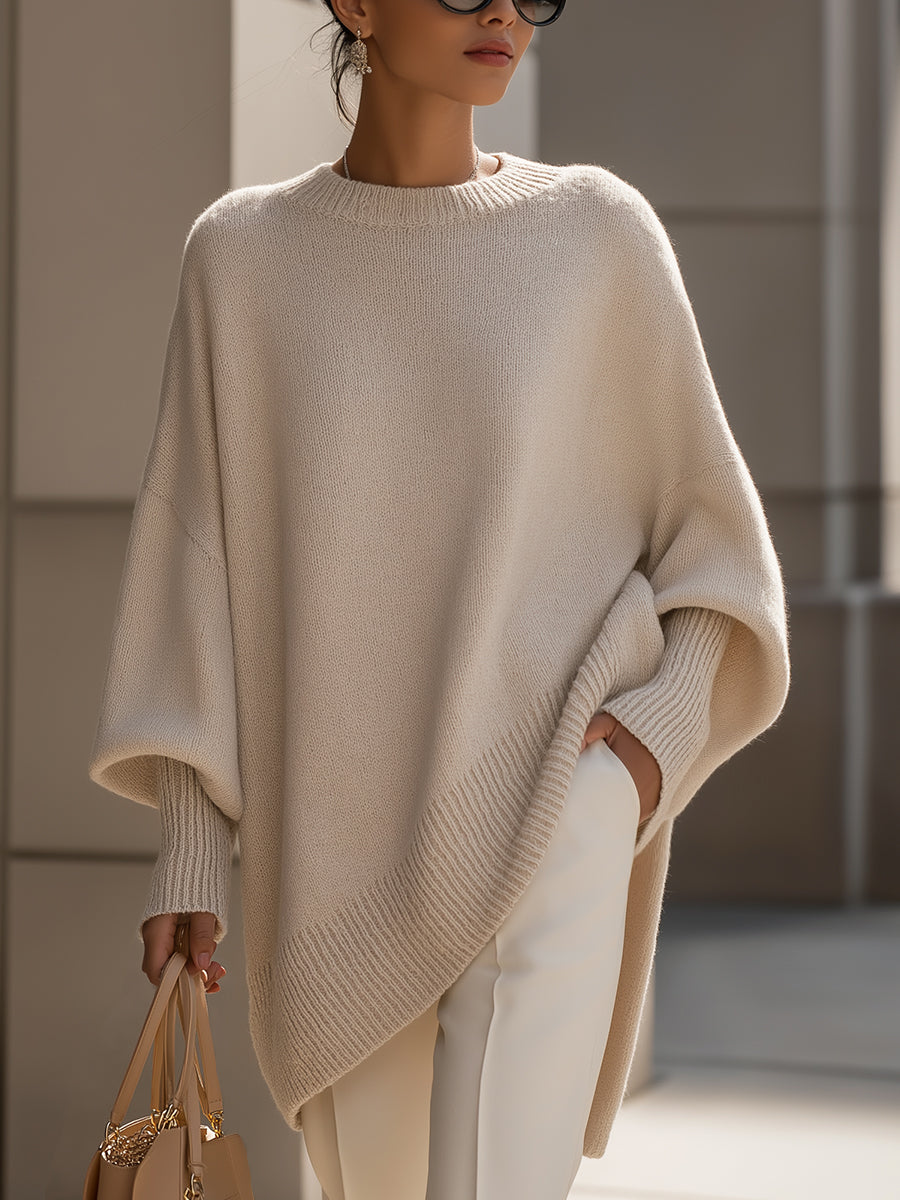 Women's Batwing Sleeve Poncho Knit Jumper in Grey