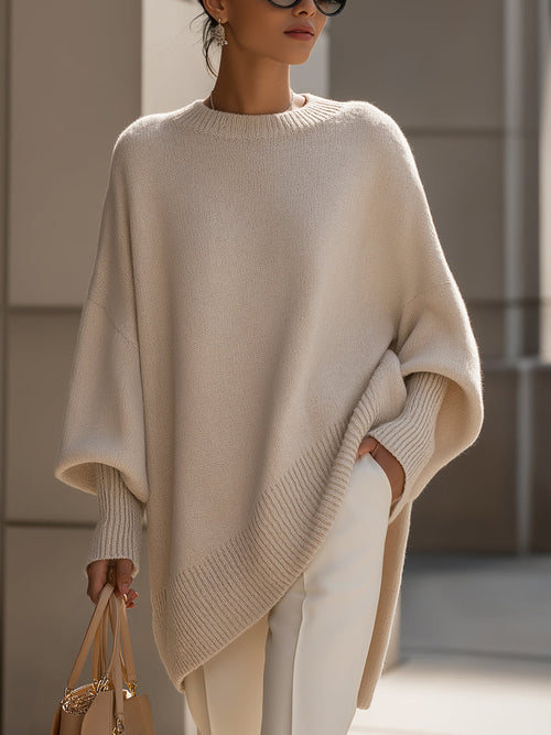 Women's Batwing Sleeve Poncho Knit Jumper in Grey