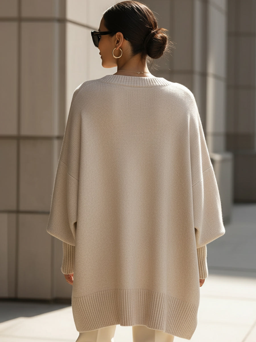 Women's Batwing Sleeve Poncho Knit Jumper in Grey