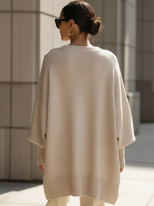 Women's Batwing Sleeve Poncho Knit Jumper in Grey