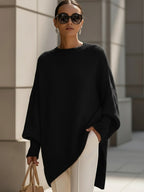 Women's Batwing Sleeve Poncho Knit Jumper in Grey
