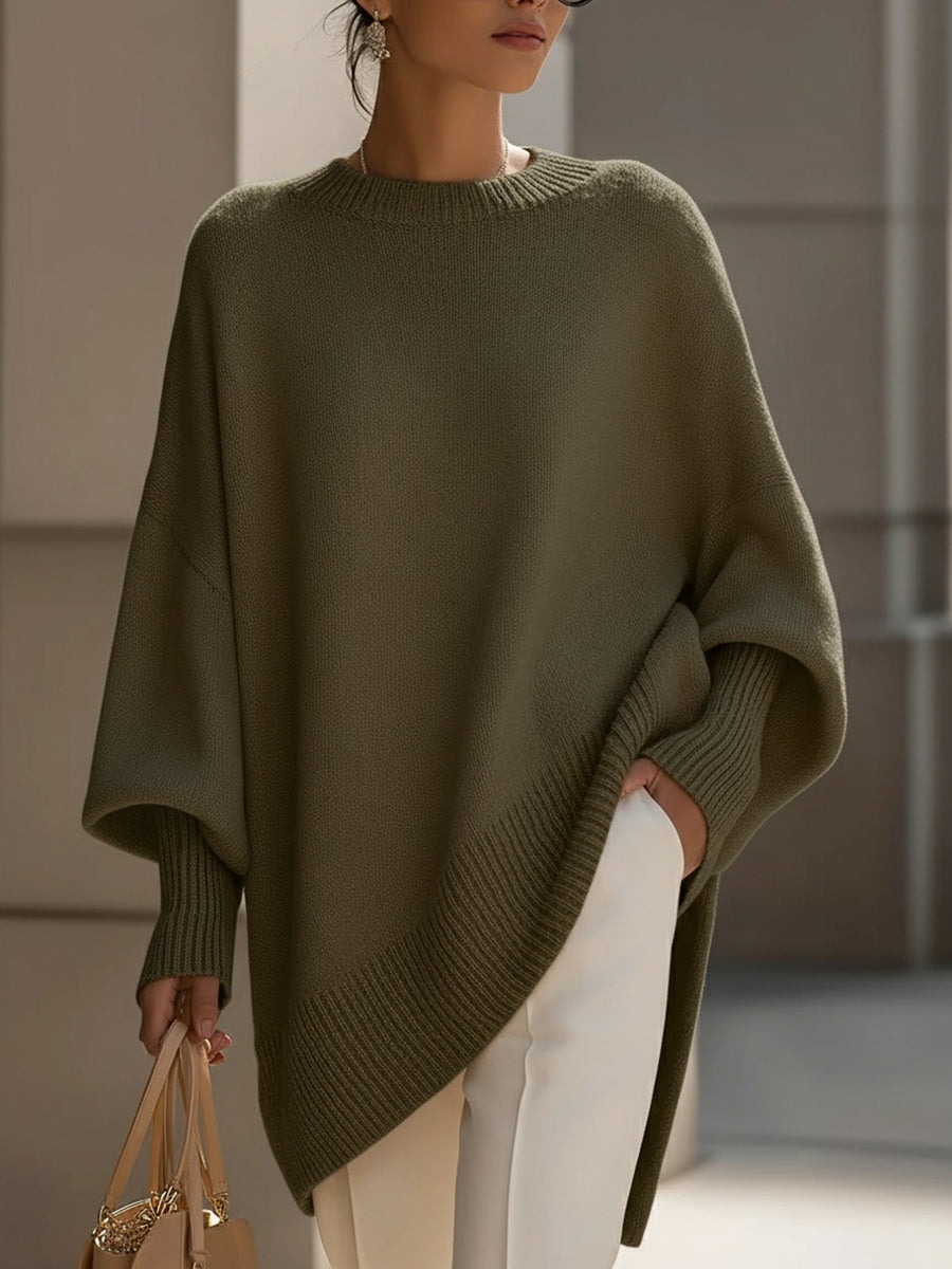 Women's Batwing Sleeve Poncho Knit Jumper in Grey