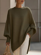 Women's Batwing Sleeve Poncho Knit Jumper in Grey