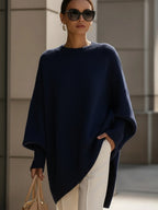 Women's Batwing Sleeve Poncho Knit Jumper in Grey