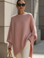 Women's Batwing Sleeve Poncho Knit Jumper in Grey