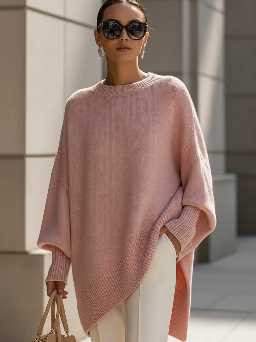 Women's Batwing Sleeve Poncho Knit Jumper in Grey