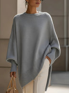 Women's Batwing Sleeve Poncho Knit Jumper in Grey