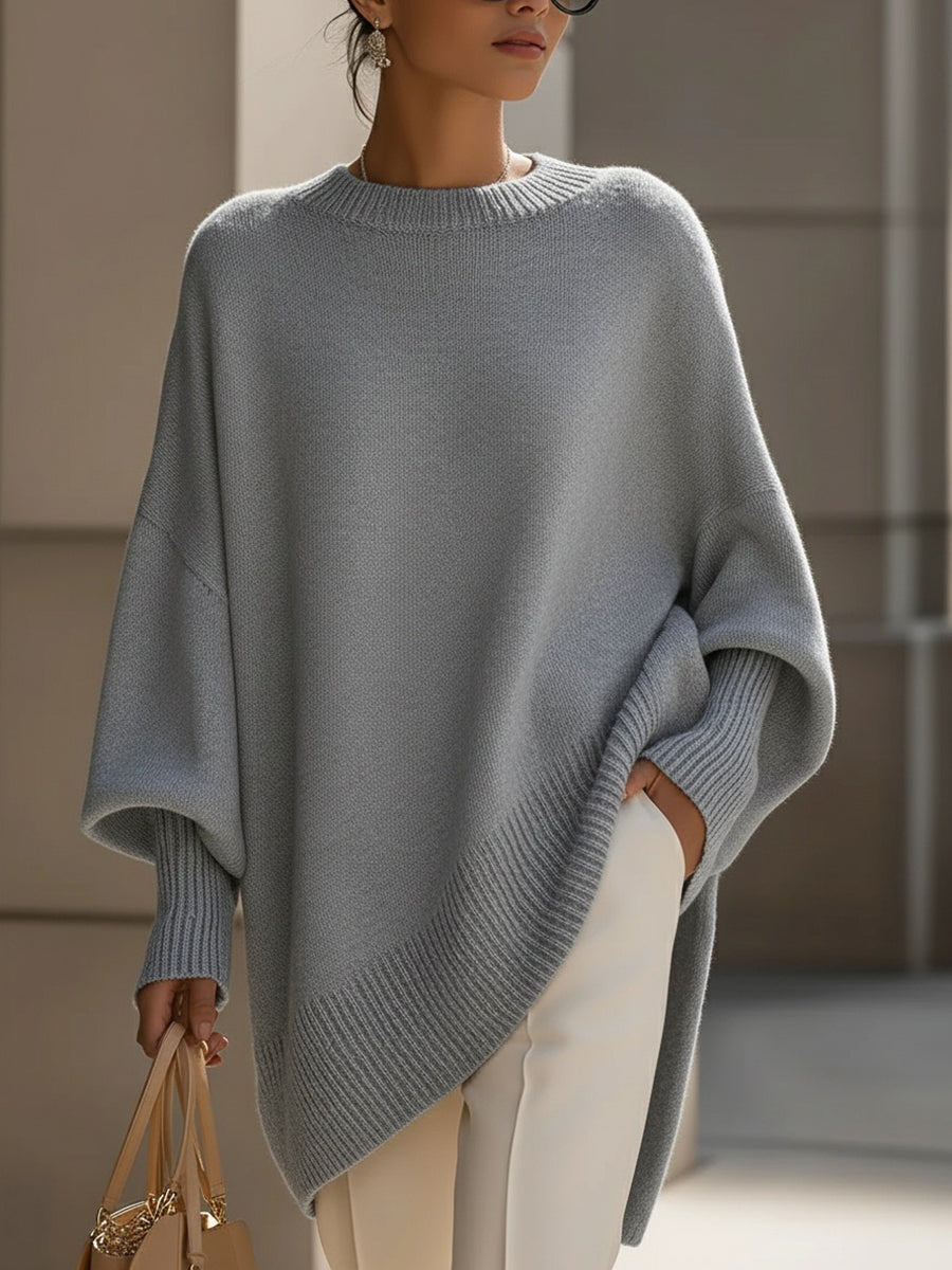 Women's Batwing Sleeve Poncho Knit Jumper in Grey