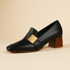 Women's Gold Trim Block Heel Loafers