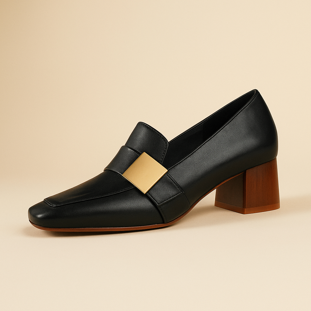Women's Gold Trim Block Heel Loafers