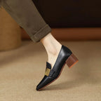 Women's Gold Trim Block Heel Loafers