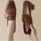 Women's Gold Trim Block Heel Loafers